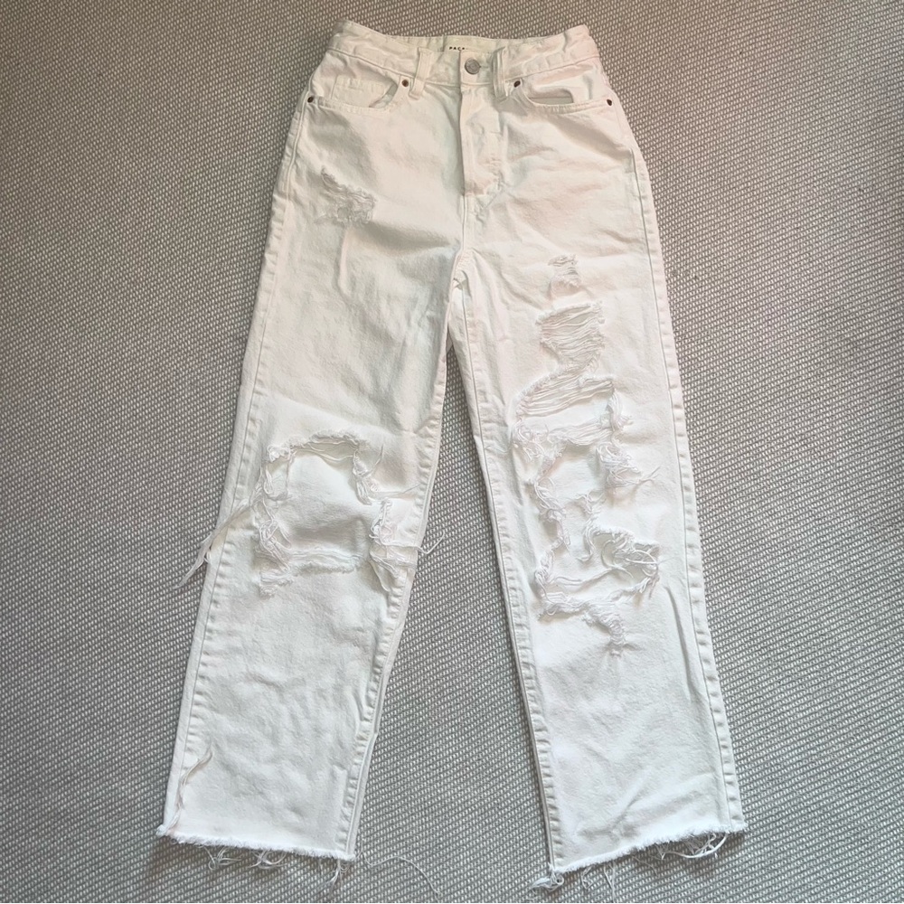 Pacsun Womens White Ripped Straight Leg “90s Boyfriend” Jeans Sz 24 Raw Hem